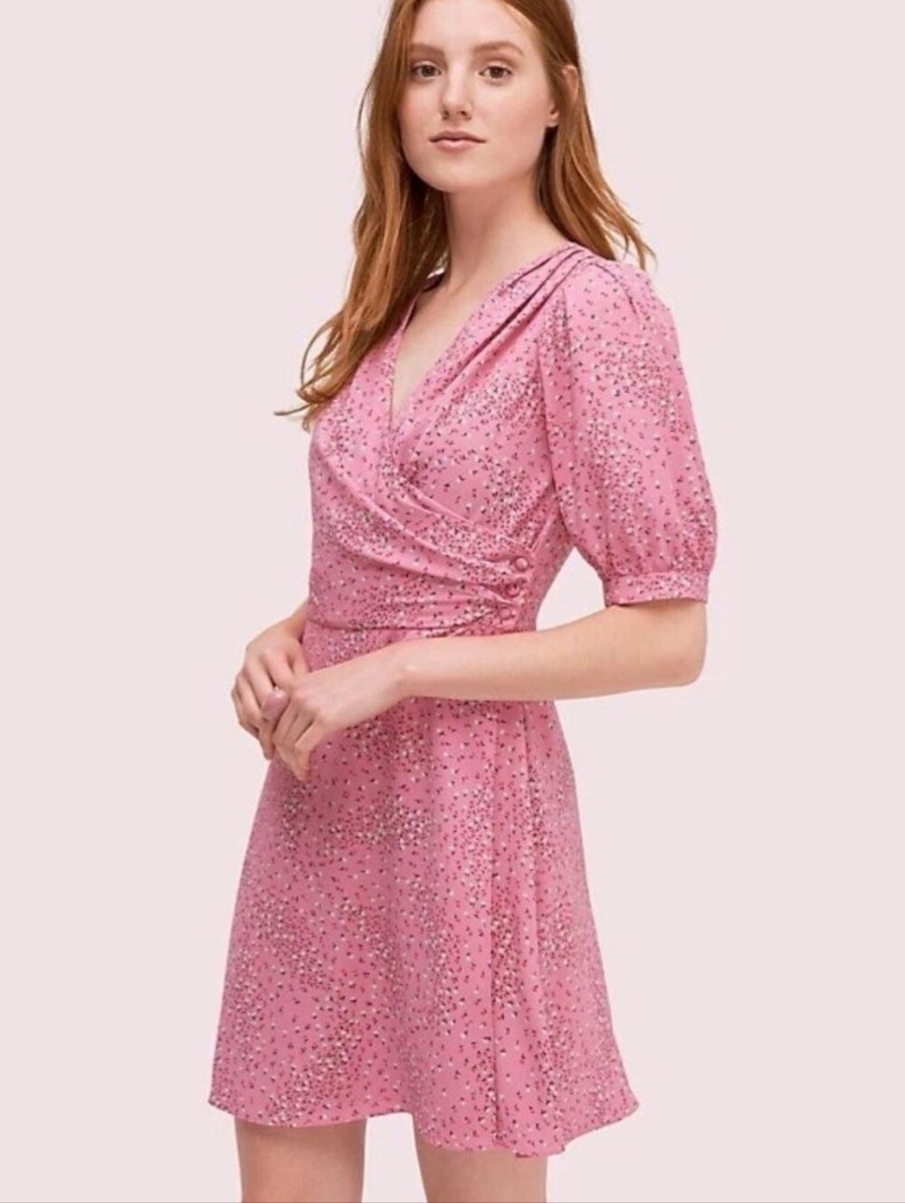 Kate Spade Pink Chilled Watermelon Meadow Floral Short Sleeve Wrap Dress Sz 6